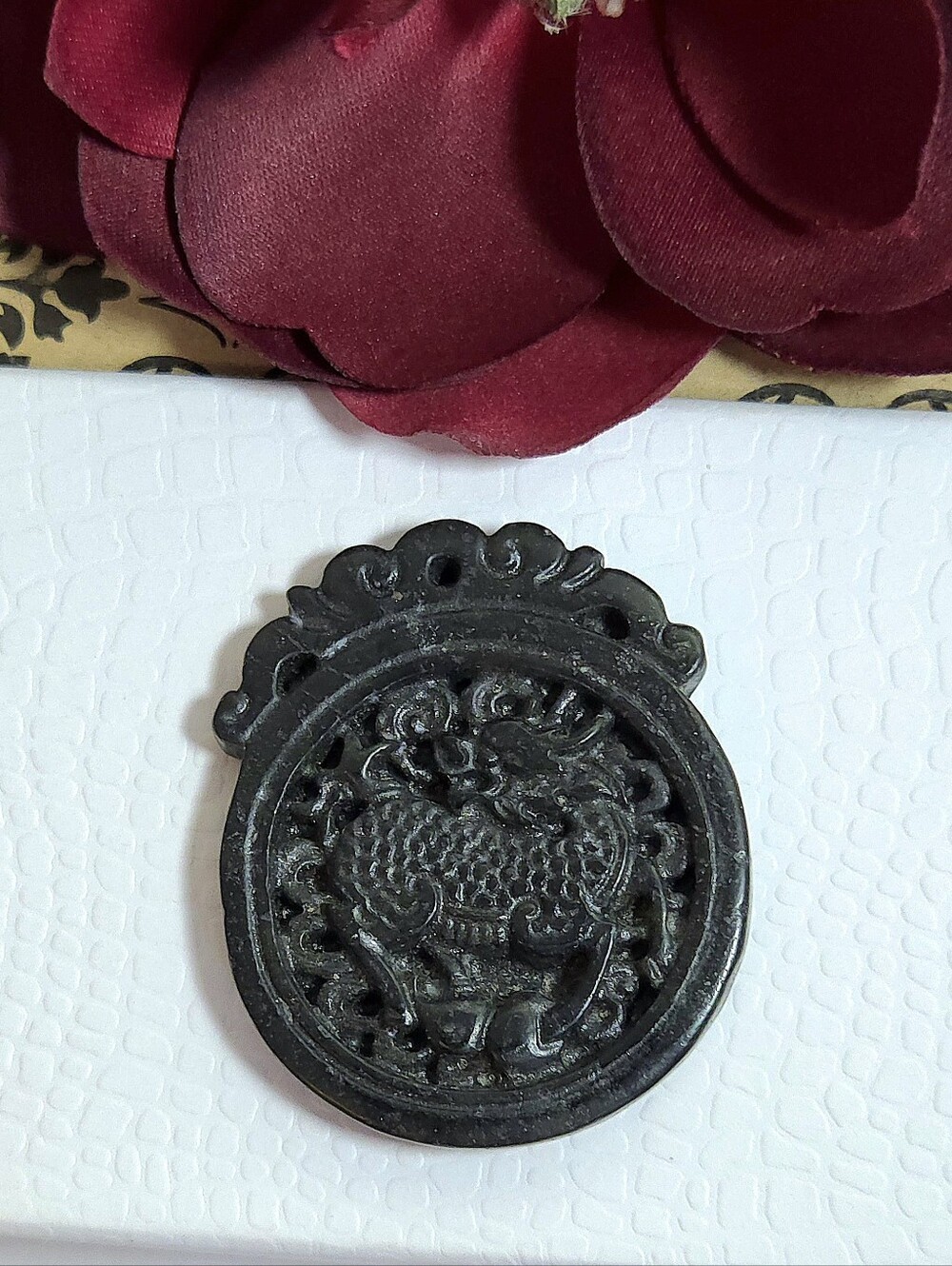 Vintage Black Jade Carved Mythical Kirin or Chinese Unicorn Pendant